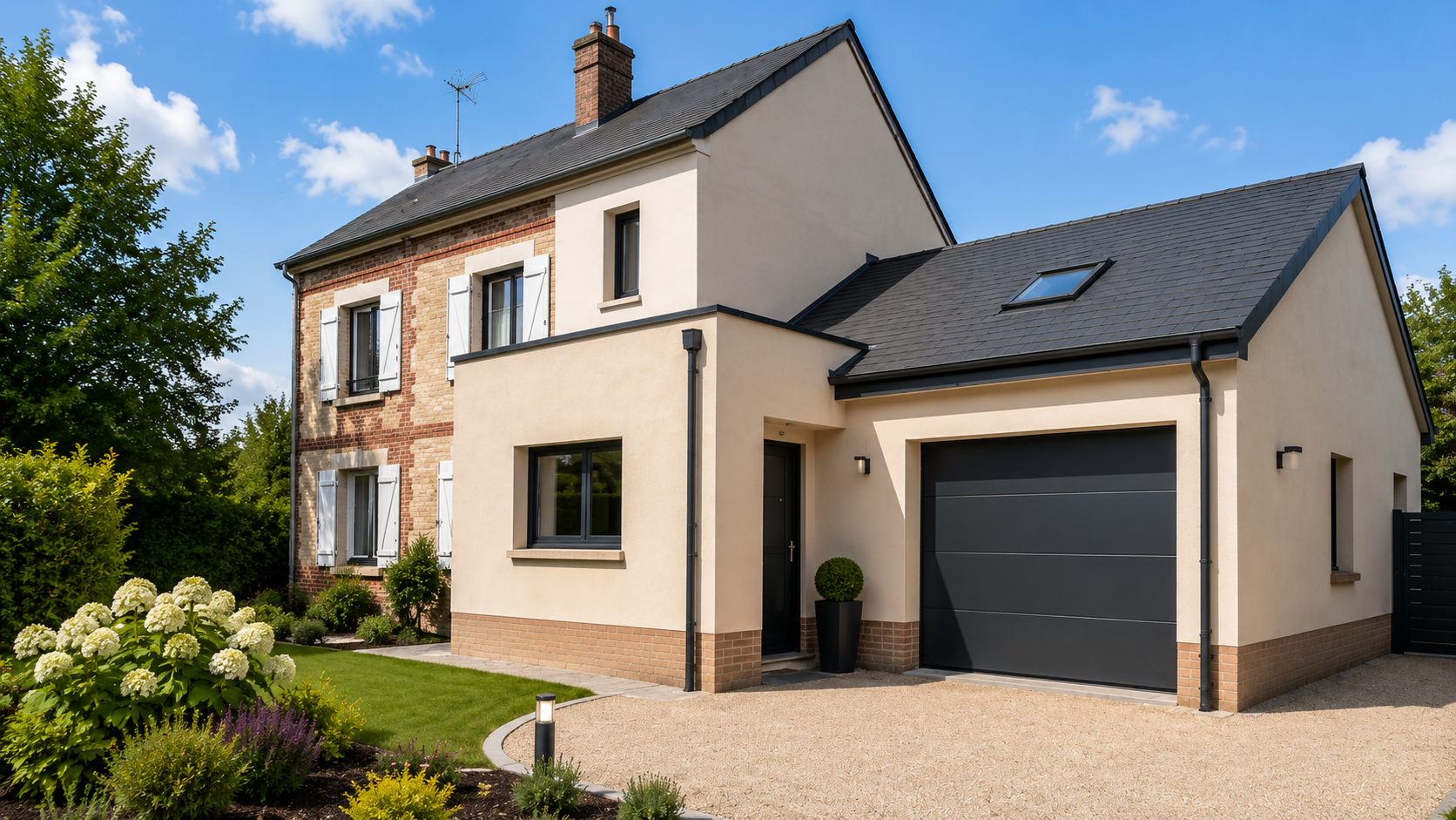 Extension contemporaine avec garage accolé - Évreux